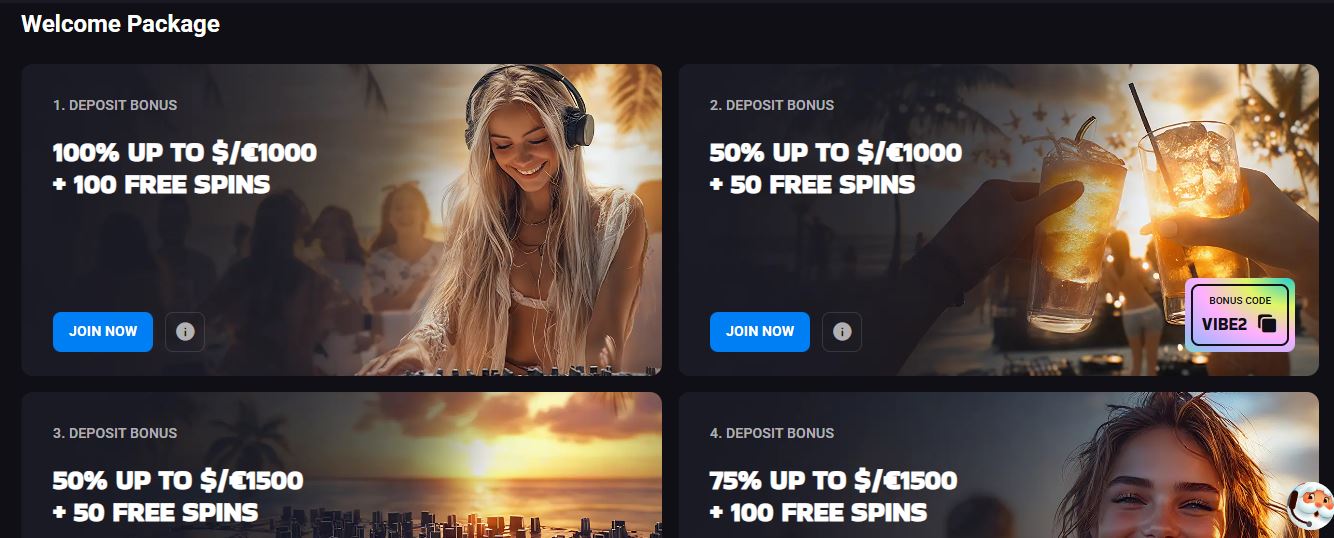 Claim all four deposit bonuses from welcome package